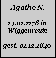 Textfeld: Agathe N.14.01.1778 in Wiggenreutegest. 01.12.1840